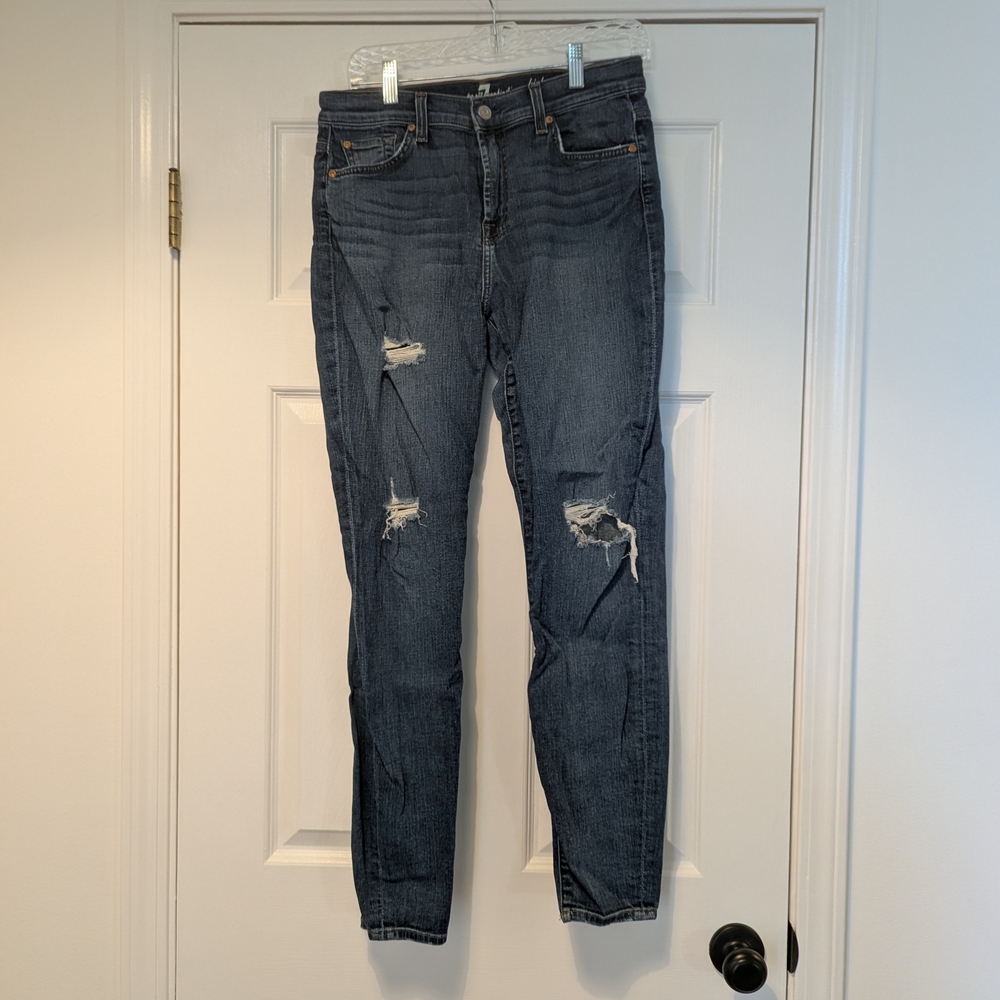 7 For All Mankind Dark Blue Distressed Skinny Jeans